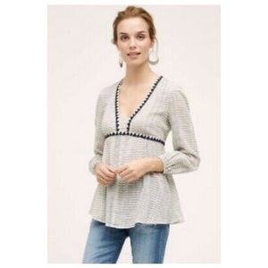 Anthropologie Floreat Embroidered Peasant Top